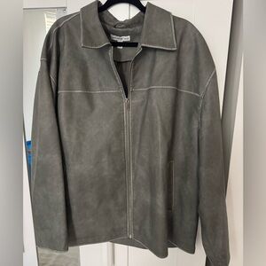Plus Size Gray Leather Jacket